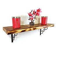 Wooden Rustic Shelf with Bracket WPRP Black 220mm 9 inches Burnt Length of 110cm
