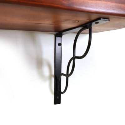 Wooden Rustic Shelf with Bracket WPRP Black 220mm 9 inches Dark Oak Length of 190cm