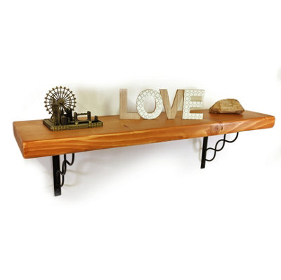 Wooden Rustic Shelf with Bracket WPRP Black 220mm 9 inches Light Oak Length of 120cm