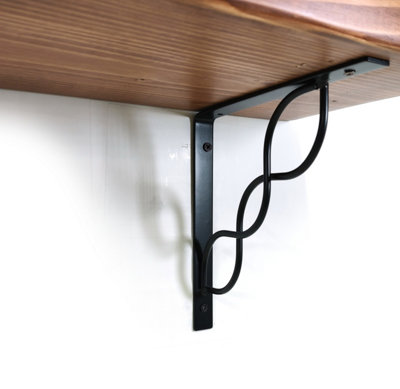 Wooden Rustic Shelf with Bracket WPRP Black 220mm 9 inches Medium Oak Length of 50cm