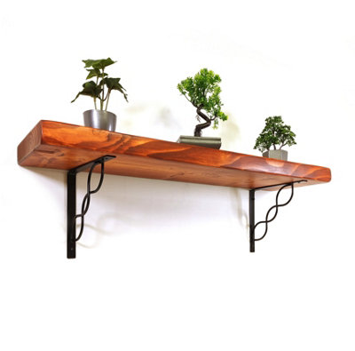 Wooden Rustic Shelf with Bracket WPRP Black 220mm 9 inches Teak Length of 100cm