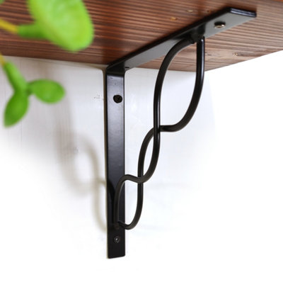 Wooden Rustic Shelf with Bracket WPRP Black 220mm 9 inches Walnut Length of 240cm