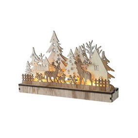 Wooden Scenery Scene with LED's - Reindeer Family