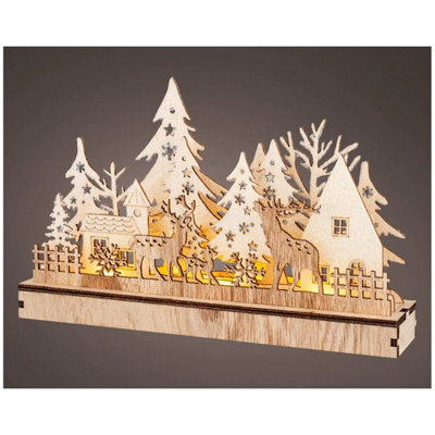 Wooden Scenery Scene with LED's - Reindeer Family