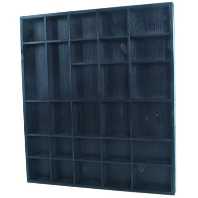 Wooden Shadow Box Shelf Black Satin with 28 Compartments for Miniatures ...