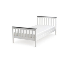 Wooden Shanghai Bed, White and Grey Painted Durable Bed Frame, Guest Bed with Grey Accents - 3FT Single