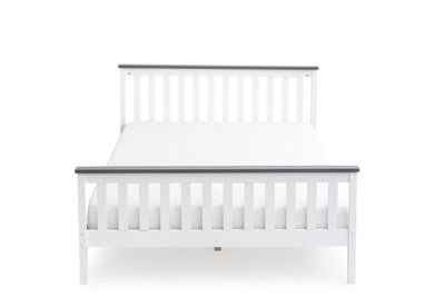 Wooden Shanghai Bed, White and Grey Painted Durable Bed Frame, Guest Bed with Grey Accents - 4FT Small Double