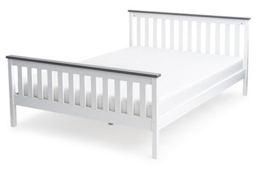 Wooden Shanghai Bed, White and Grey Painted Durable Bed Frame, Guest Bed with Grey Accents - 4FT6 Double