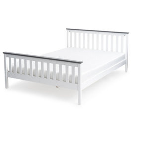 Wooden Shanghai Bed, White and Grey Painted Durable Bed Frame, Guest Bed with Grey Accents - 4FT6 Double