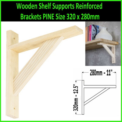 Wooden Shelf Supports Reinforced Brackets Pine Size: 230 x 170mm ( Pack ...