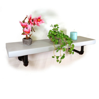 Wooden Shelf with Bracket PIPE Black 145mm Antique Grey Length of 150cm