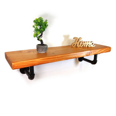 Wooden Shelf with Bracket PIPE Black 145mm Light Oak Length of 240cm