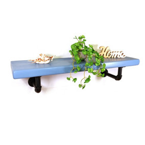 Wooden Shelf with Bracket PIPE Black 145mm Nordic Blue Length of 100cm
