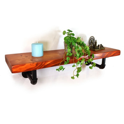 Wooden Shelf with Bracket PIPE Black 145mm Teak Length of 110cm