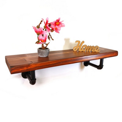 Wooden Shelf with Bracket PIPE Black 145mm Walnut Length of 130cm