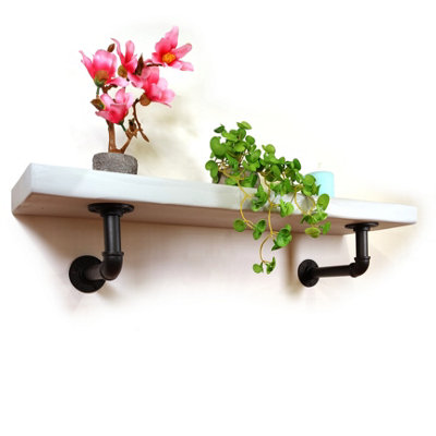 Wooden Shelf with Bracket PIPE Black 175mm Antique Grey Length of 120cm