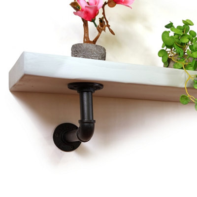 Wooden Shelf with Bracket PIPE Black 175mm Antique Grey Length of 120cm