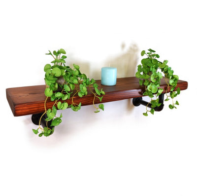 Wooden Shelf with Bracket PIPE Black 175mm Dark Oak Length of 110cm