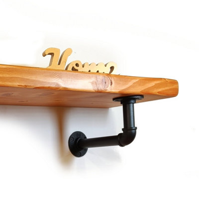 Wooden Shelf with Bracket PIPE Black 175mm Light Oak Length of 230cm