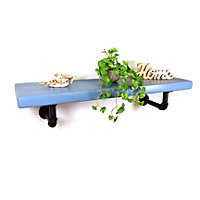Wooden Shelf with Bracket PIPE Black 225mm Nordic Blue Length of 40cm