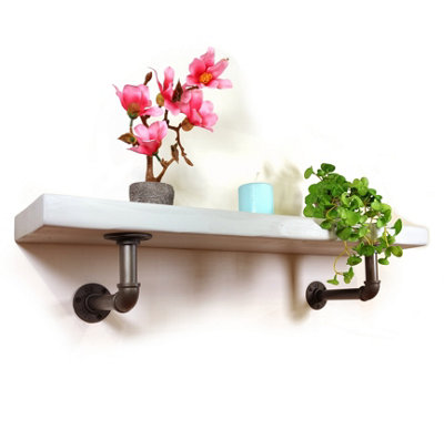Wooden Shelf with Bracket PIPE Grey 145mm Antique Grey Length of 150cm