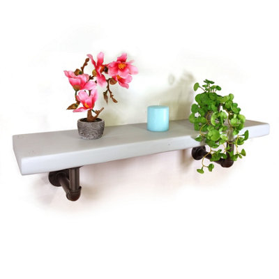 Wooden Shelf with Bracket PIPE Grey 145mm Antique Grey Length of 220cm