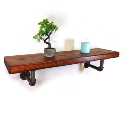 Wooden Shelf with Bracket PIPE Grey 145mm Dark Oak Length of 110cm