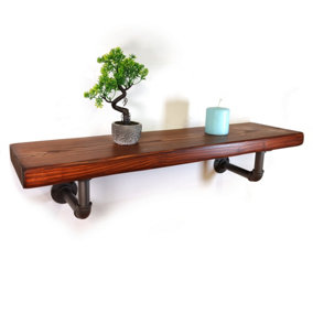 Wooden Shelf with Bracket PIPE Grey 145mm Dark Oak Length of 130cm