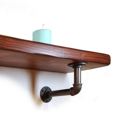 Wooden Shelf with Bracket PIPE Grey 145mm Dark Oak Length of 30cm