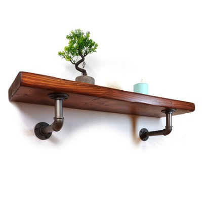 Wooden Shelf with Bracket PIPE Grey 145mm Dark Oak Length of 70cm