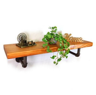 Wooden Shelf with Bracket PIPE Grey 145mm Light Oak Length of 170cm