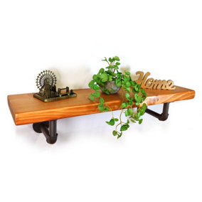 Wooden Shelf with Bracket PIPE Grey 145mm Light Oak Length of 30cm