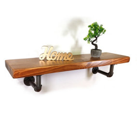 Wooden Shelf with Bracket PIPE Grey 145mm Medium Oak Length of 100cm
