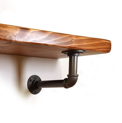 Wooden Shelf with Bracket PIPE Grey 145mm Medium Oak Length of 240cm