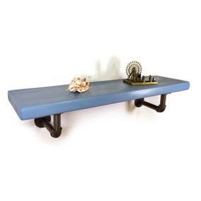 Wooden Shelf with Bracket PIPE Grey 145mm Nordic Blue Length of 100cm