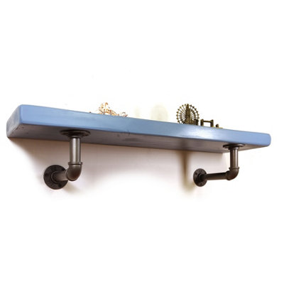 Wooden Shelf with Bracket PIPE Grey 145mm Nordic Blue Length of 110cm