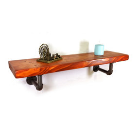 Wooden Shelf with Bracket PIPE Grey 145mm Teak Length of 100cm