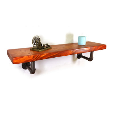 Wooden Shelf with Bracket PIPE Grey 145mm Teak Length of 110cm