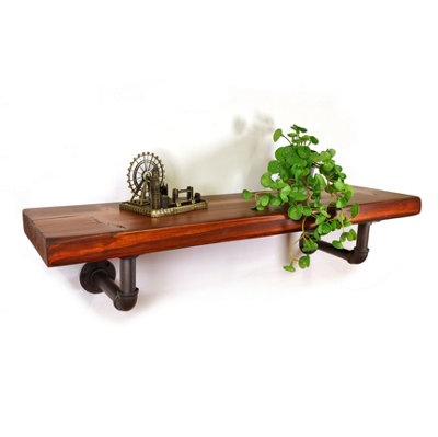 Wooden Shelf with Bracket PIPE Grey 145mm Walnut Length of 160cm