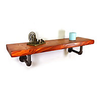 Wooden Shelf with Bracket PIPE Grey 175mm Teak Length of 120cm
