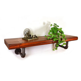 Wooden Shelf with Bracket PIPE Grey 175mm Walnut Length of 220cm