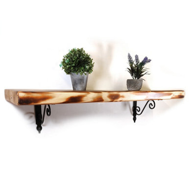 Wooden Shelf with Bracket WOZ 140x110mm Black 145mm Burnt Length of 150cm