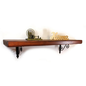 Wooden Shelf with Bracket WOZ 140x110mm Black 145mm Dark Oak Length of 80cm