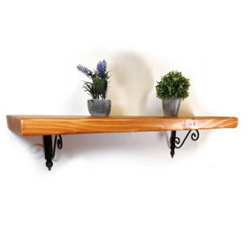 Wooden Shelf with Bracket WOZ 140x110mm Black 145mm Light Oak Length of 130cm