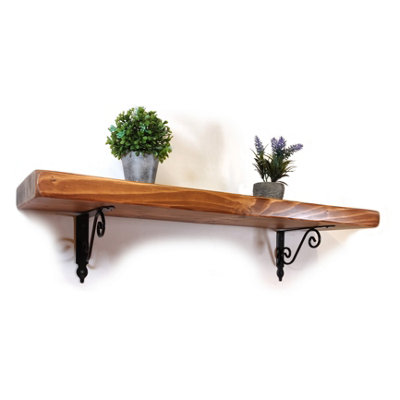 Wooden Shelf with Bracket WOZ 140x110mm Black 145mm Medium Oak Length of 100cm