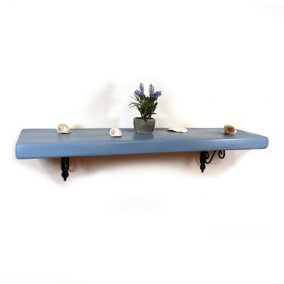 Wooden Shelf with Bracket WOZ 140x110mm Black 145mm Nordic Blue Length of 100cm