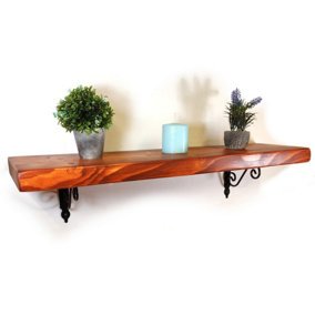 Wooden Shelf with Bracket WOZ 140x110mm Black 145mm Teak Length of 100cm