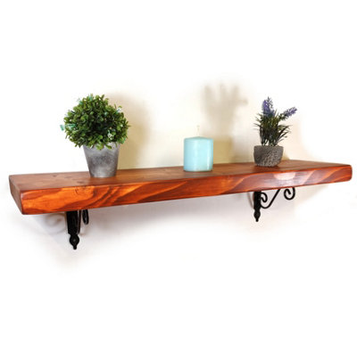 Wooden Shelf with Bracket WOZ 140x110mm Black 145mm Teak Length of 220cm