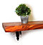 Wooden Shelf with Bracket WOZ 140x110mm Black 145mm Teak Length of 90cm