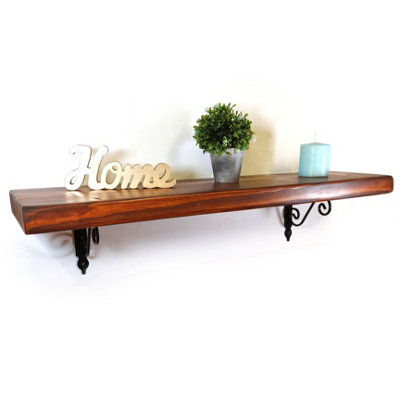 Wooden Shelf with Bracket WOZ 140x110mm Black 145mm Walnut Length of 100cm